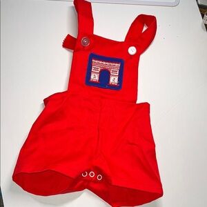 Vintage Red Kids Overalls with Embroidered Castle Design Renaissance midevil